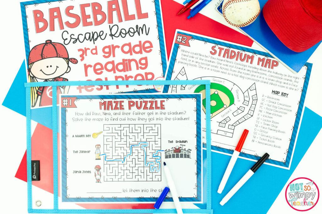 Reading Escape room featuring maze and stadium map