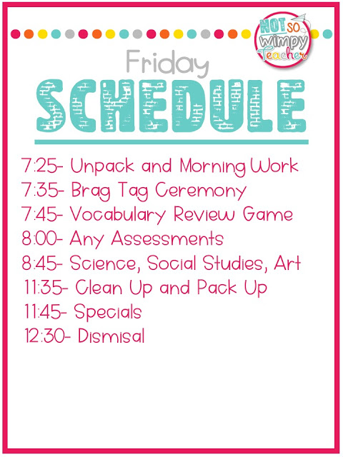 My Daily Classroom Schedule - Not So Wimpy Teacher