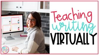 smiling teacher teaching writing virtually