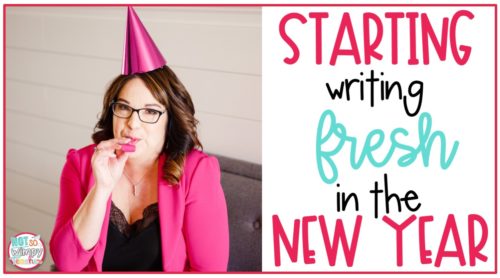 Woman in pink jacket with party hat and noisemaker for Starting Writing Fresh in the New Year cover image