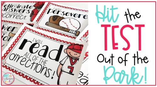 Printable pages with positive testing strategy statements with baseball players, a bat, glove, and ball