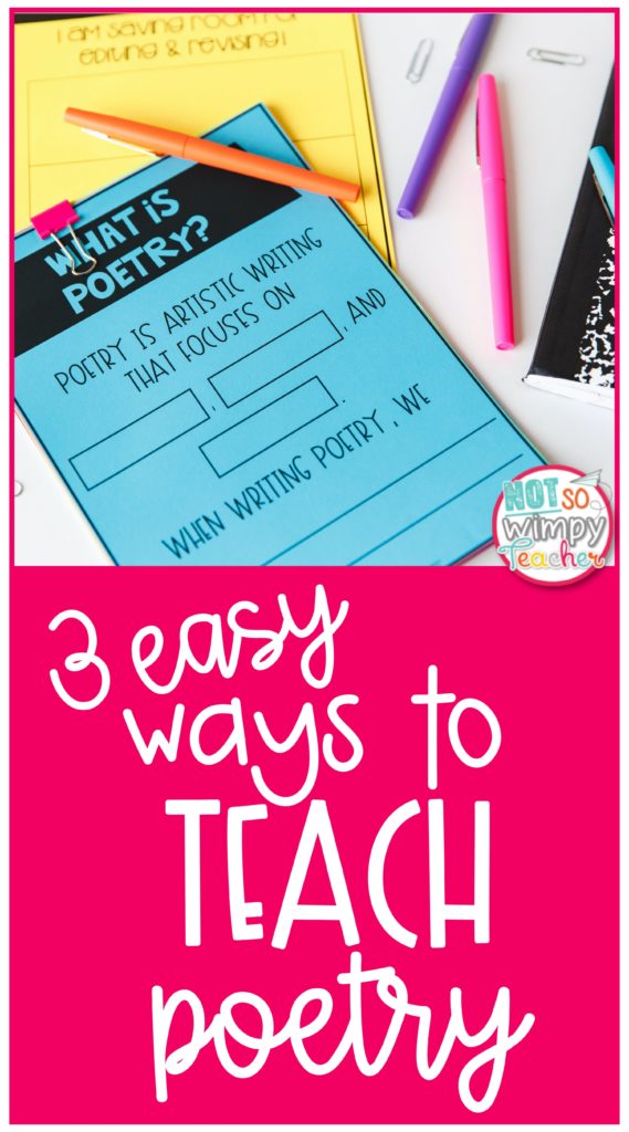 3 Easy Ways to Teach Poetry Pin with blue worksheet and colorful flair pens  