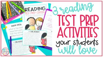 Cover image for 3 reading test prep activities your students will love showing reading test prep centers with task cards, notebooks and flair pens