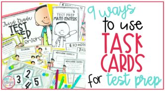 9 Ways to use task cards for test prep cover image with a variety of task card materials