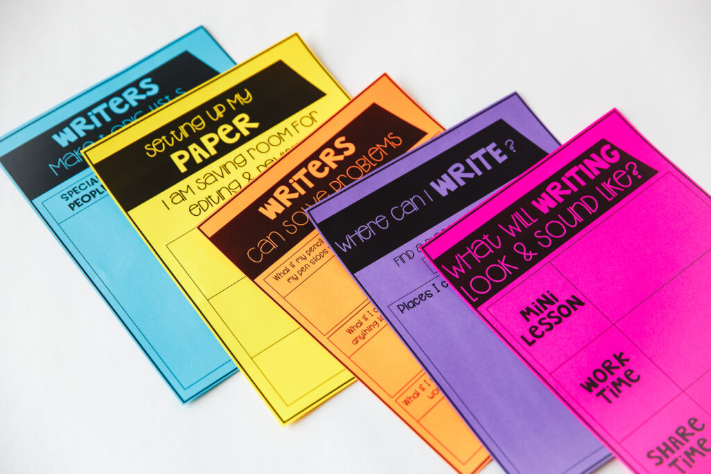 multicolored papers for writing workshop