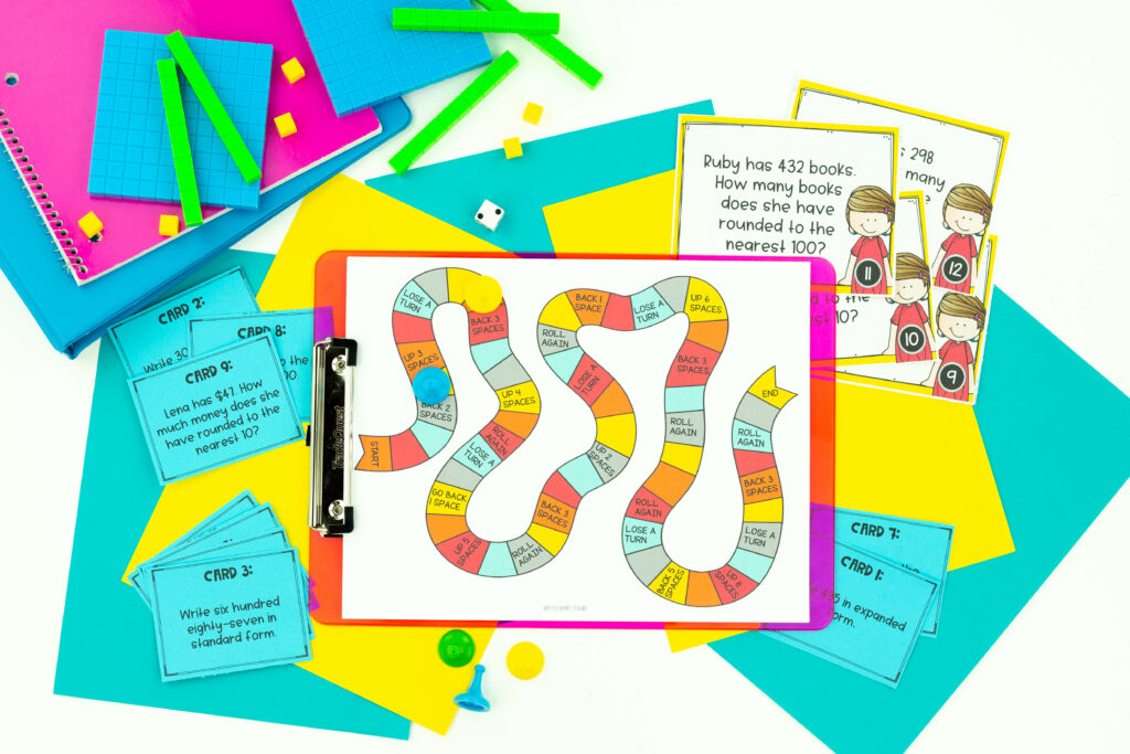 The third grade math curriculum units include task cards, math games and exit tickets