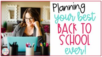 Planning your best back to school ever cover mage with teacher sitting at desk with teal laptop