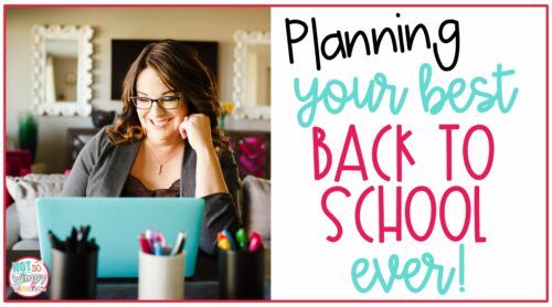 Planning your best back to school ever cover mage with teacher sitting at desk with teal laptop