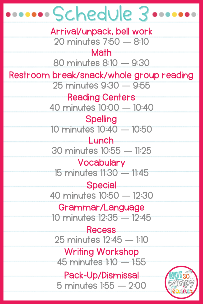 daily schedule example for ela block in kindergarten