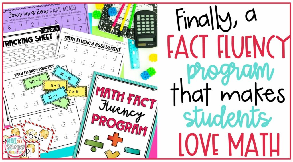 Math fact fluency cover image with flash cards, games, tacking sheets and practice pages