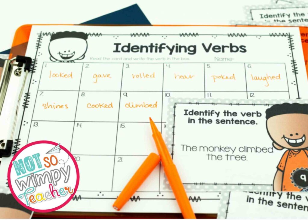 Second grade grammar lesson identifying verbs