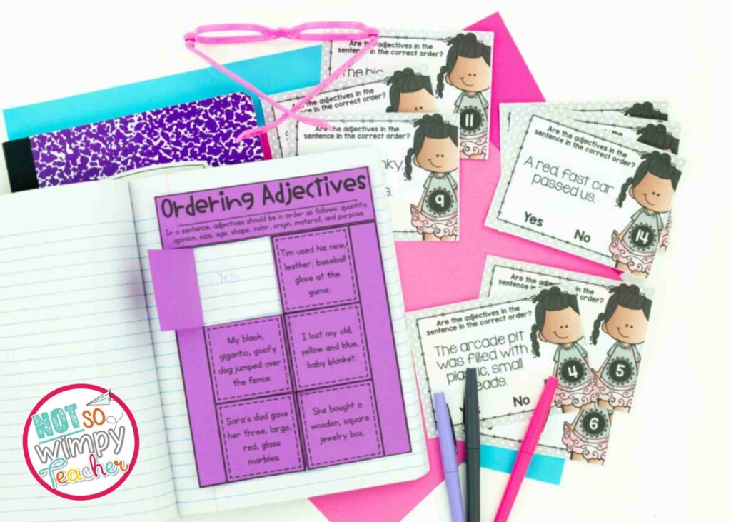 Ordering adjective interactive notebook activity