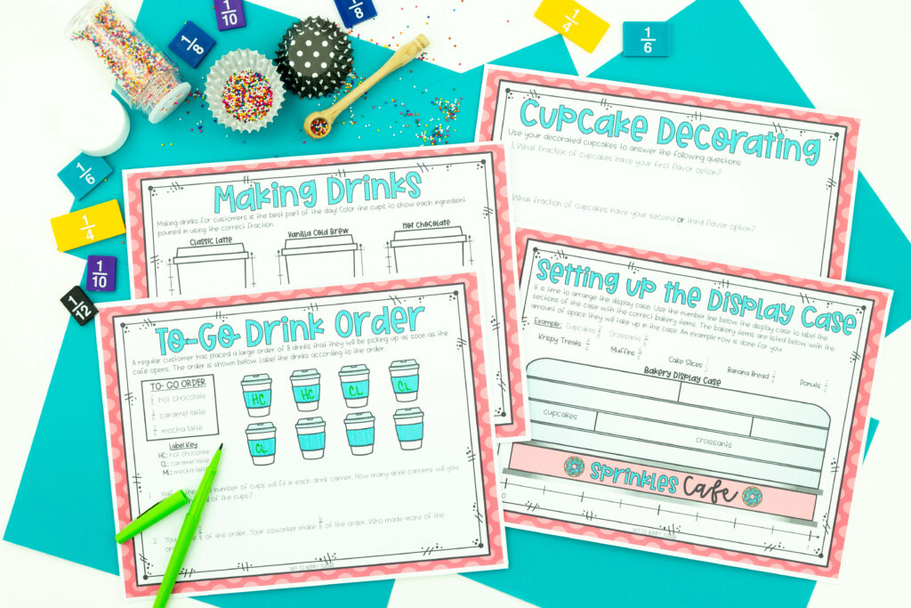 Fractions Cafe PBL activity includes cupcake decorating and making drinks