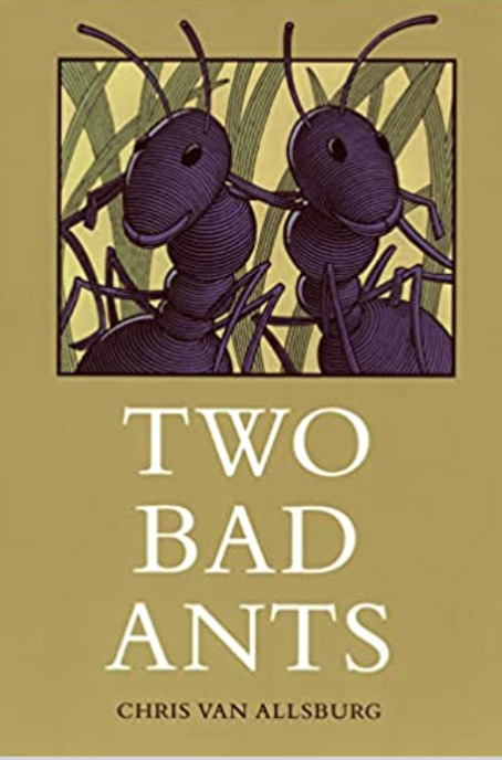 Two Bad Ants book cover featuring two ants standing up on a gold background