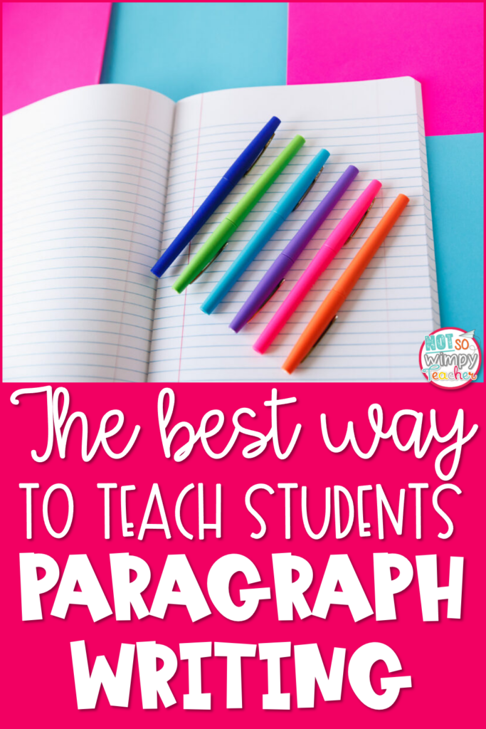 Pin for The Best Way to Teach Students Paragraph Writing with a blank notebook and pink pen on a table
