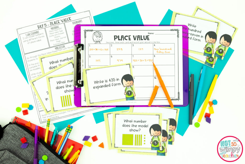 Place value task cards are fun to use in math workshop