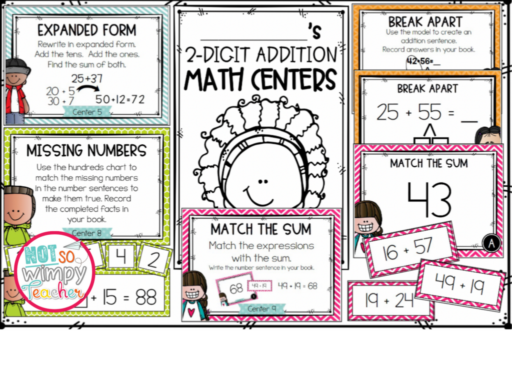 Two digit addition second grade math centers are a great way to differentiate for struggling math students in third grade