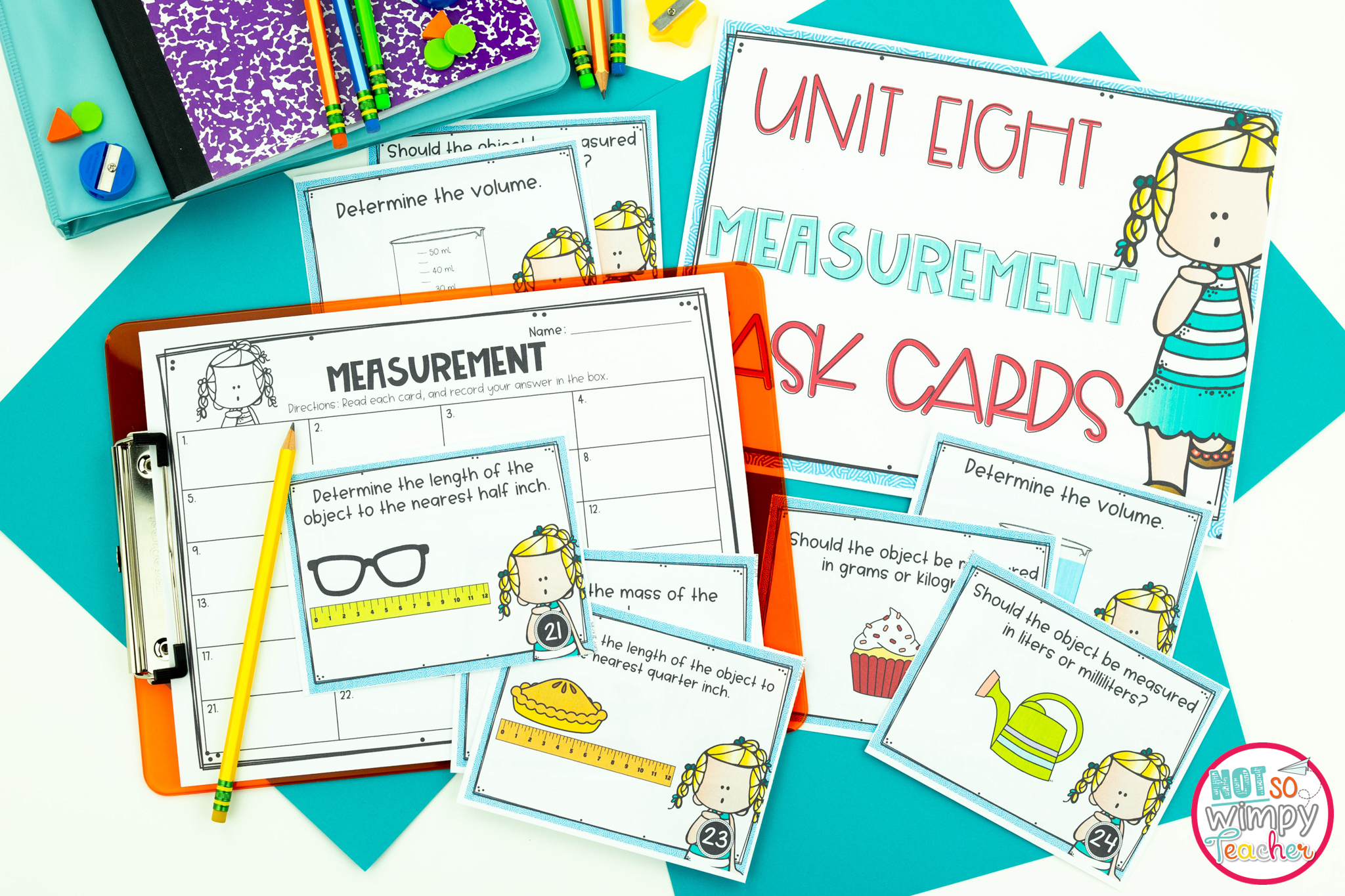 Image shows task cards and tracking sheet used during math centers.