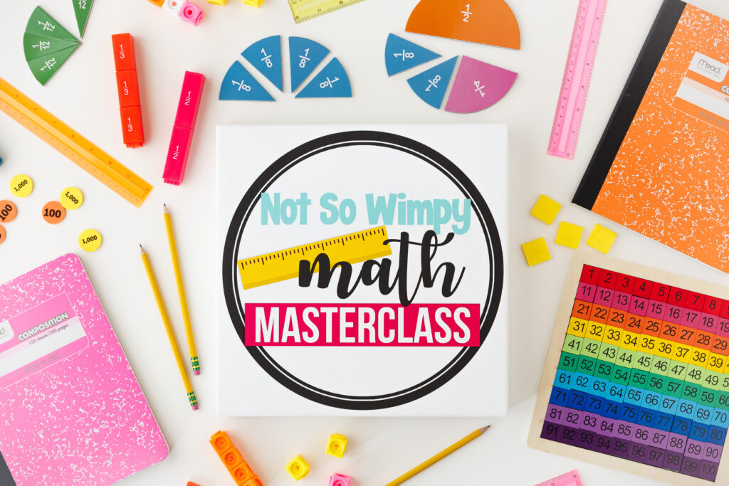 Not So WImpy Math Masterclass logo and manipulatives