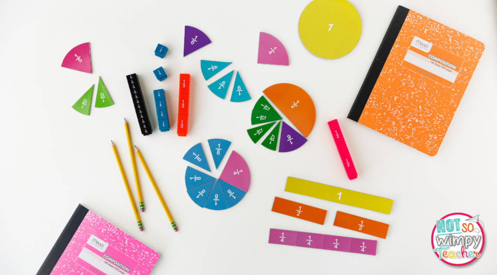 Image shows several math manipulatives.