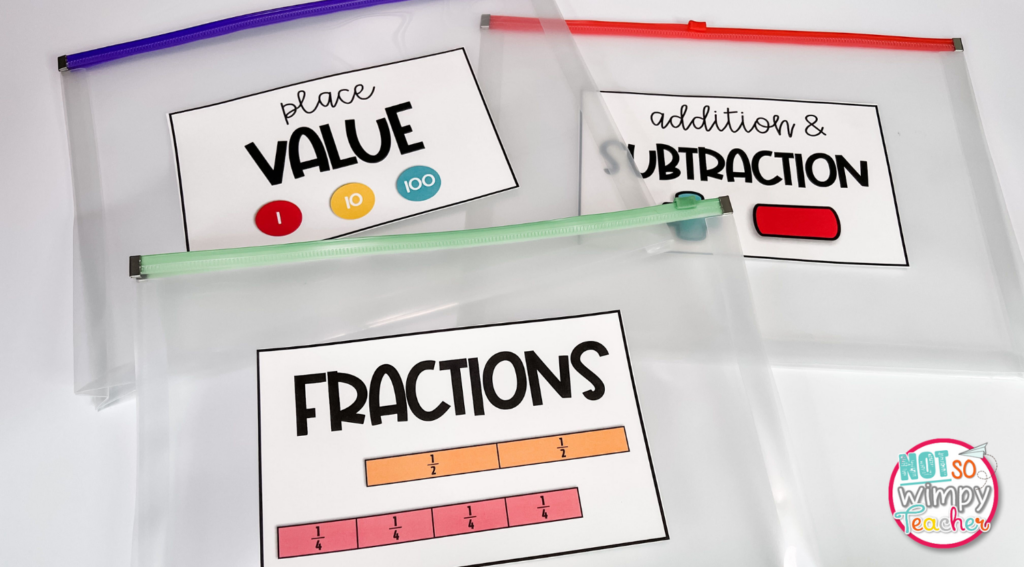 These plastic envelopes are an inexpensive way to organize your math materials. Make organizing math centers easy with the right storage system!