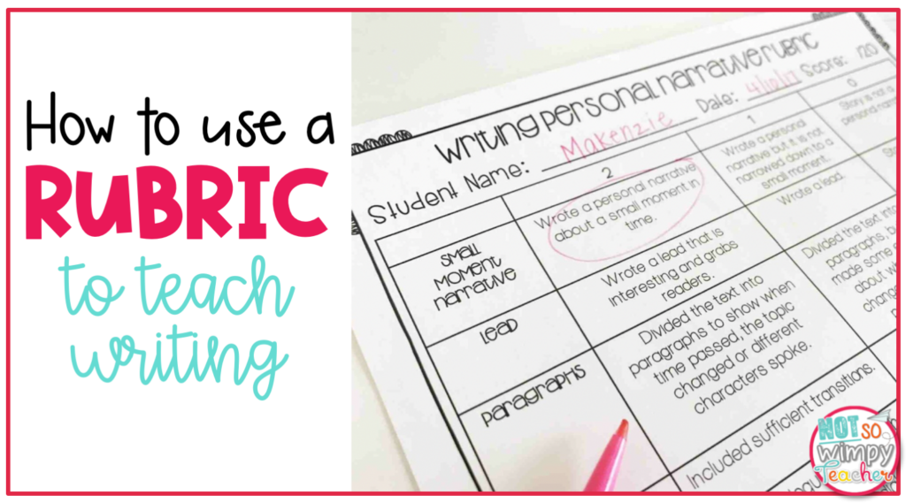 Image says "how to use a rubric to teach writing" and has a picture of a rubric.