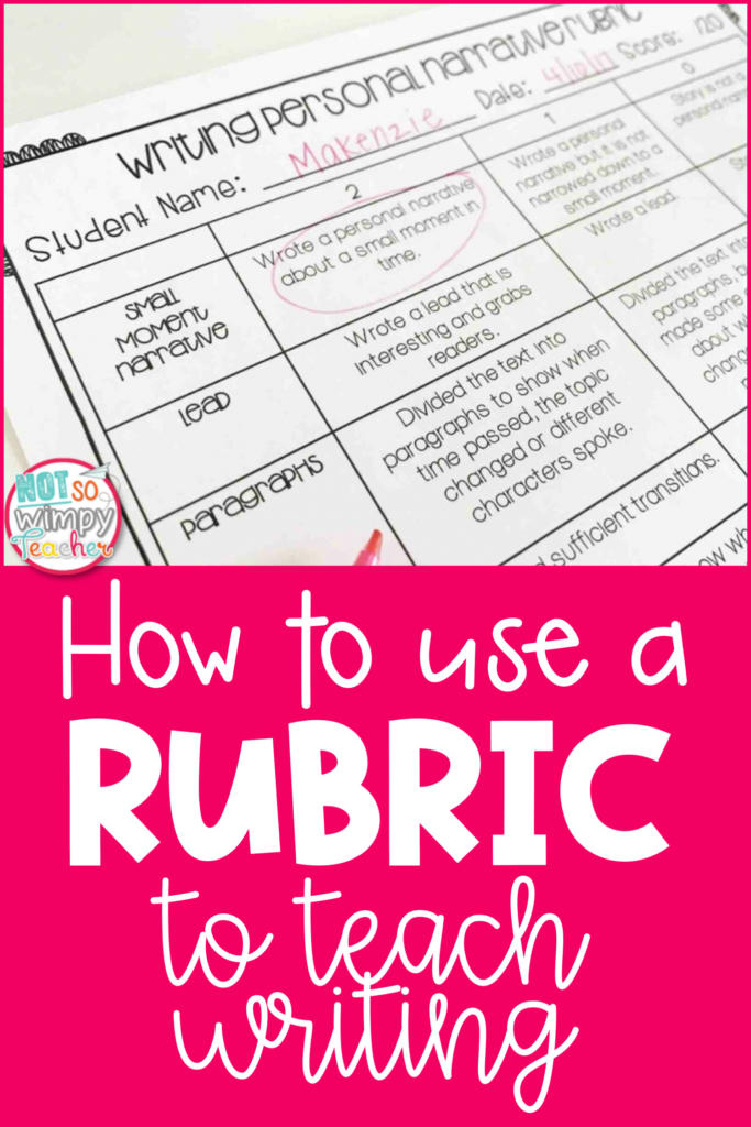 Image says "how to use a rubric to teach writing."