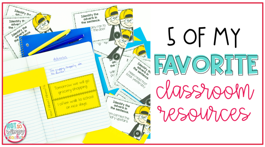 Image of interactive notebooks that says, "5 of my favorite classroom resources."