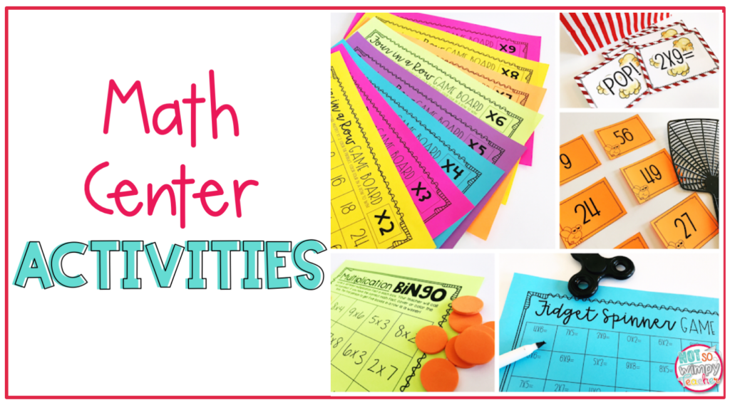 Image of math centers and the title, "Math center activities."