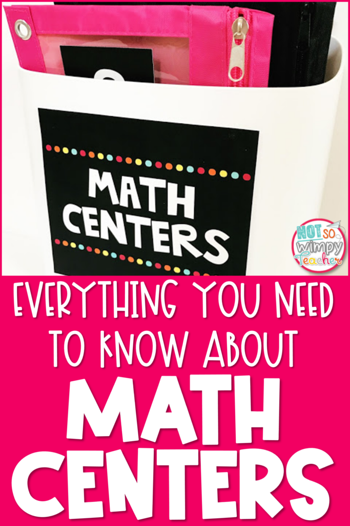 Image shows a math center container with the title, "Everything you need to know about math centers".
