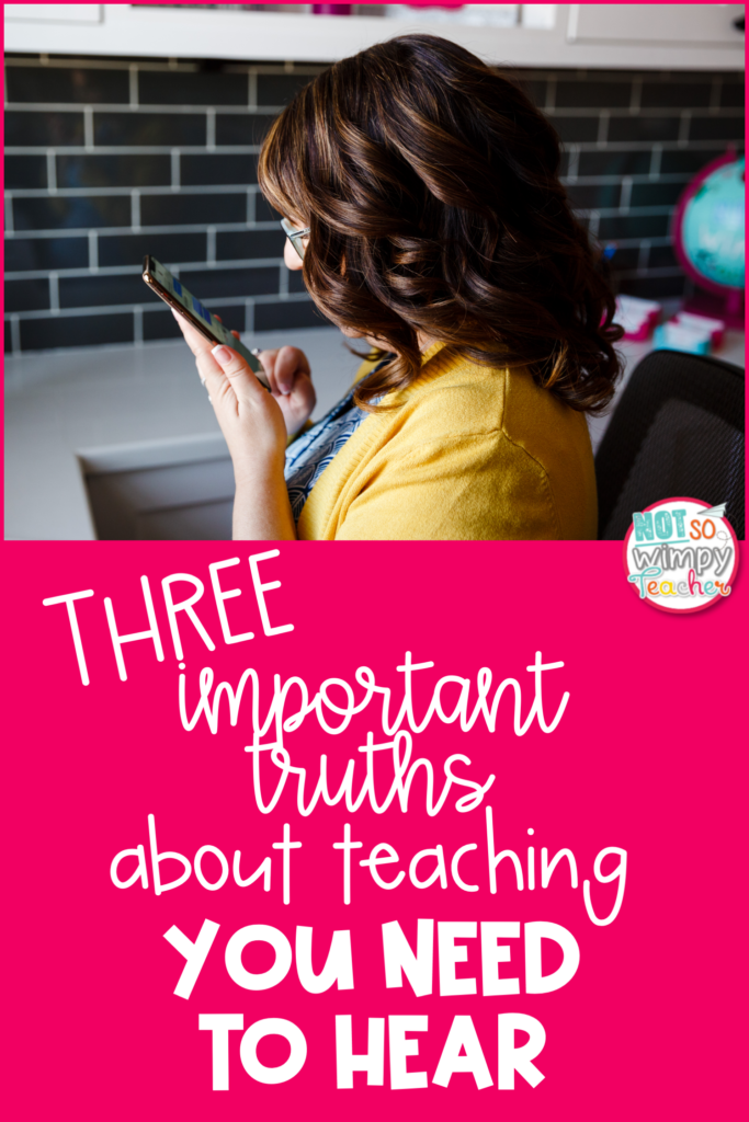 Picture of Jamie talking into a phone. Text on the image says, "Three important truths about teaching you need to hear."