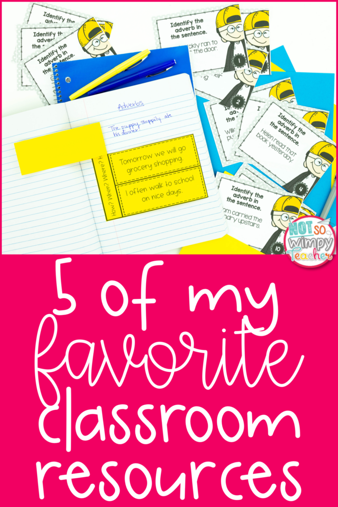 Image of interactive notebooks that says, "5 of my favorite classroom resources."