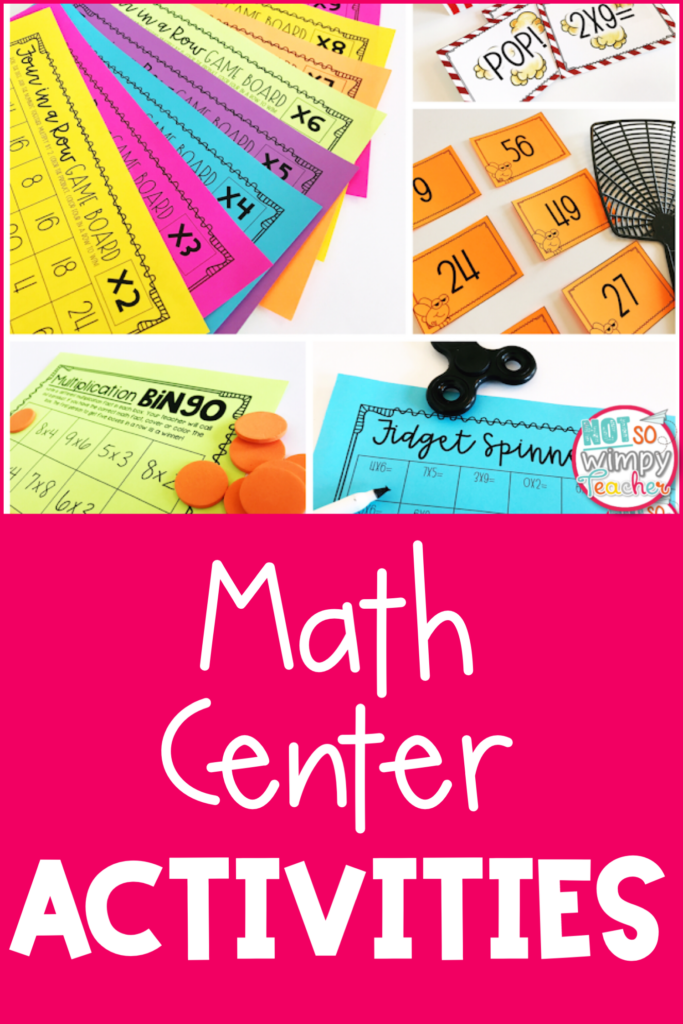Image of math centers that says, "Math center activities."