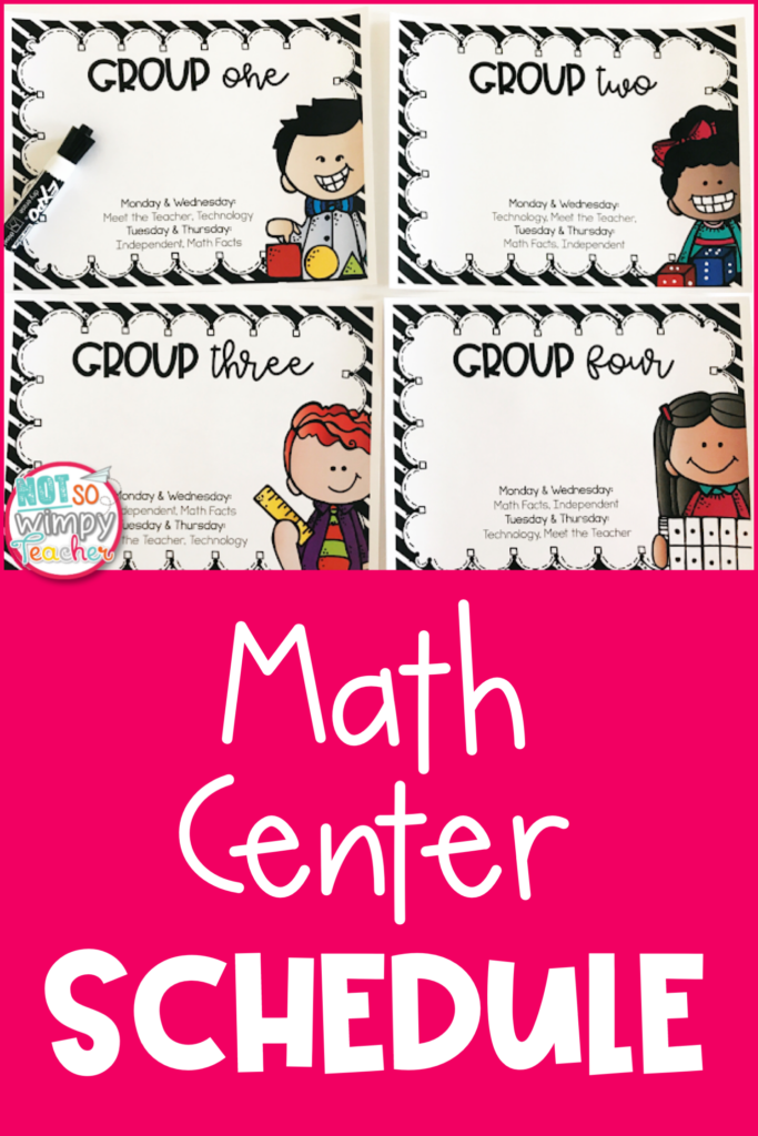 Image of center labels that says, "Math center schedule."