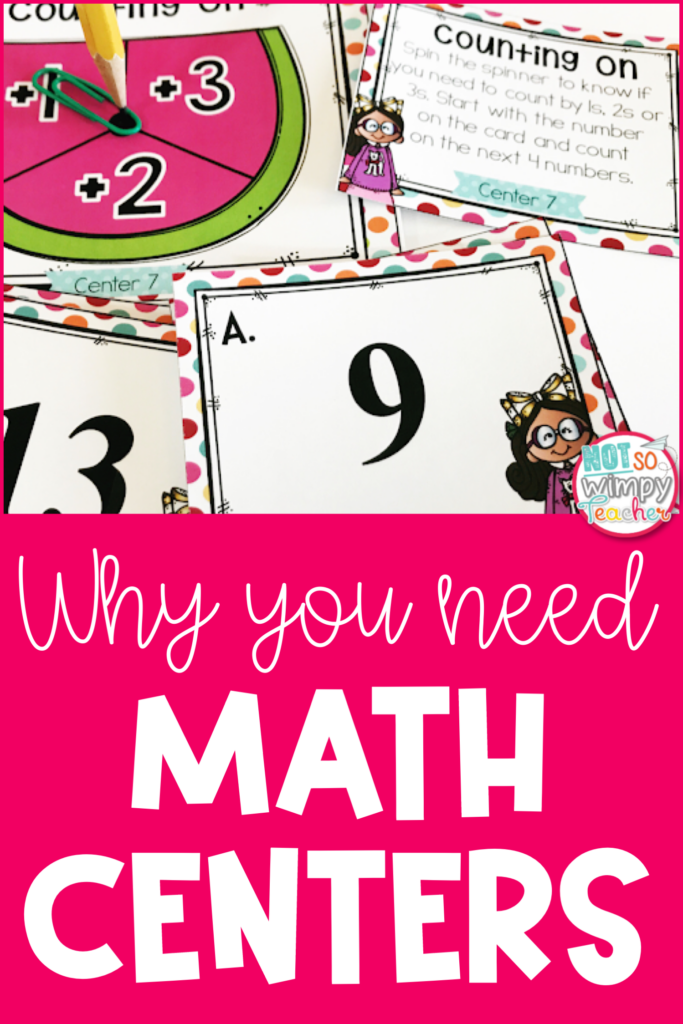 Image of task cards that says, "Why you need math centers."