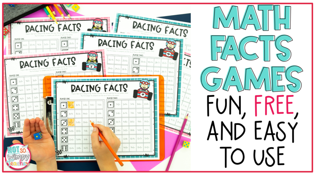 Image shows racing games and says, "Math Facts Games fun, free, and easy to use."