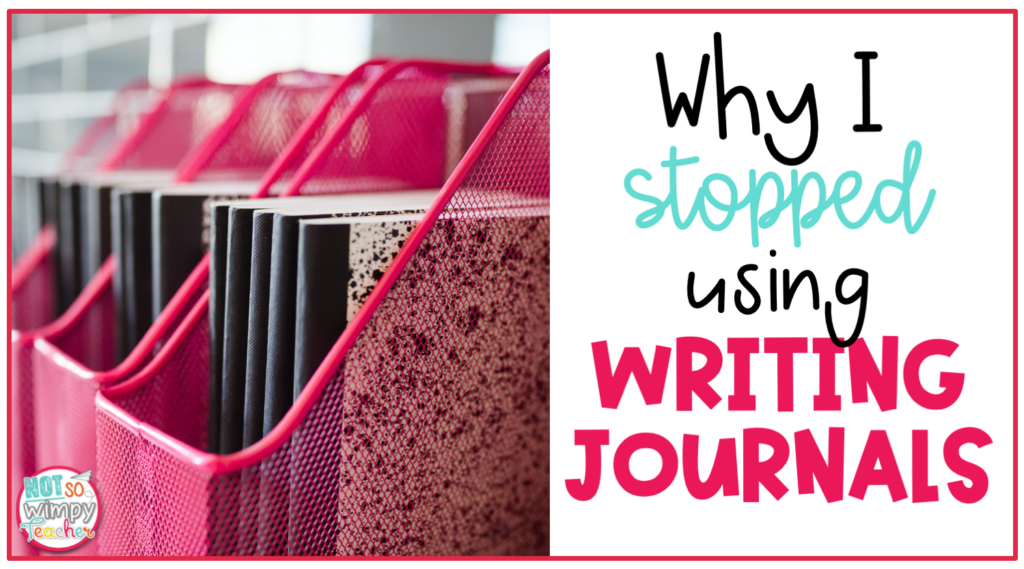 Image with journals inside magazine holders. Text on image says "Why I stopped using writing journals".