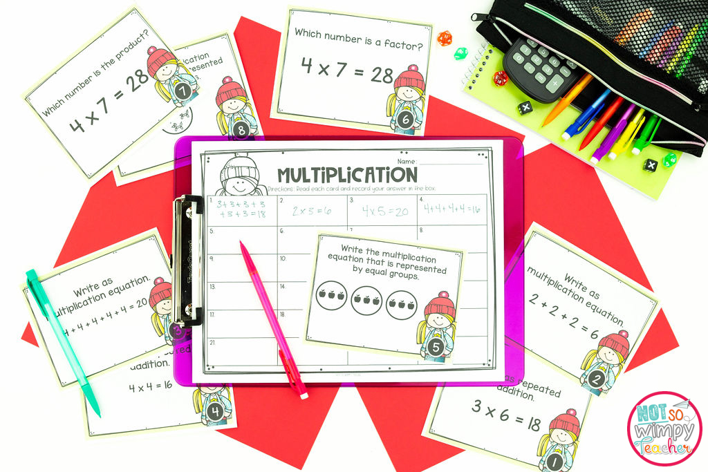 Image of multiplication lesson with several different problems.