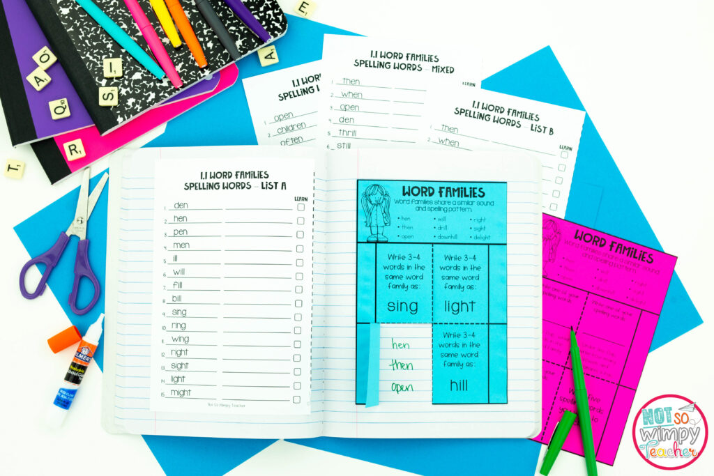 Image of spelling unit using different word families.