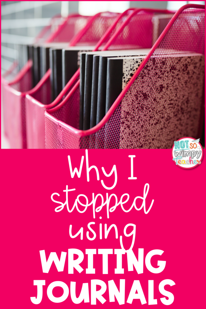 Image with journals inside magazine holders. Text on image says "Why I stopped using writing journals".