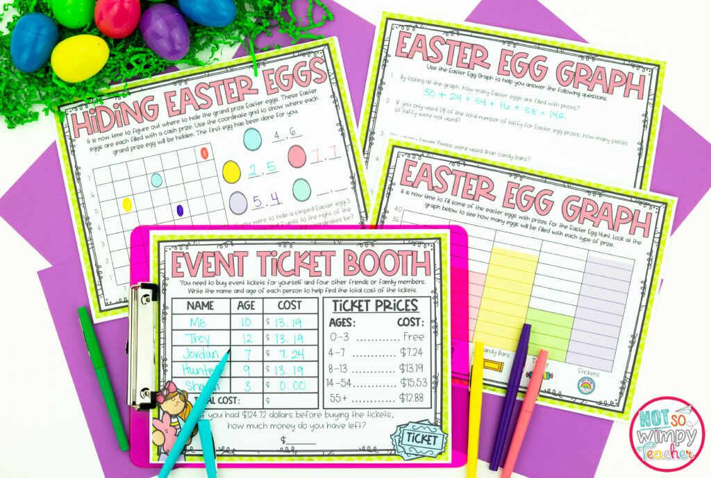 An Easter activity where students count event tickets.
