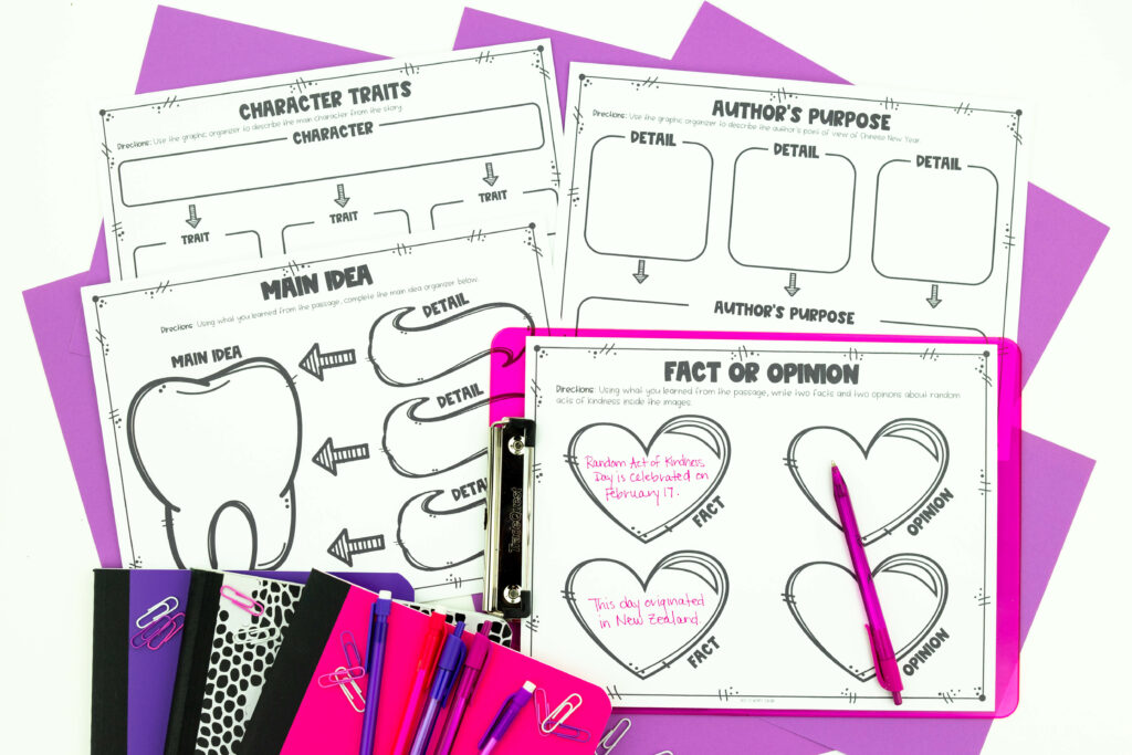 Valentine's Day graphic organizers to help with reading passages.