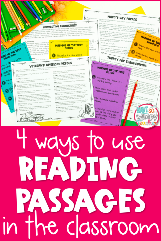 Image of reading passages with text that says, "4 ways to use reading passages in the classroom".