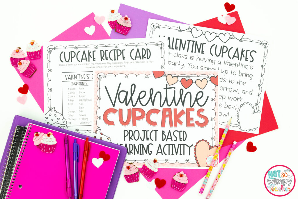 This is a sample activity from the Valentine's Day project based learning activity. Fun seasonal activities like these can make managing math centers easier. 