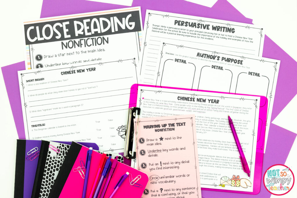 This image shows some sample pages from the seasonal reading comprehension bundles. These are perfect for teaching reading comprehension in third and fourth grade. 