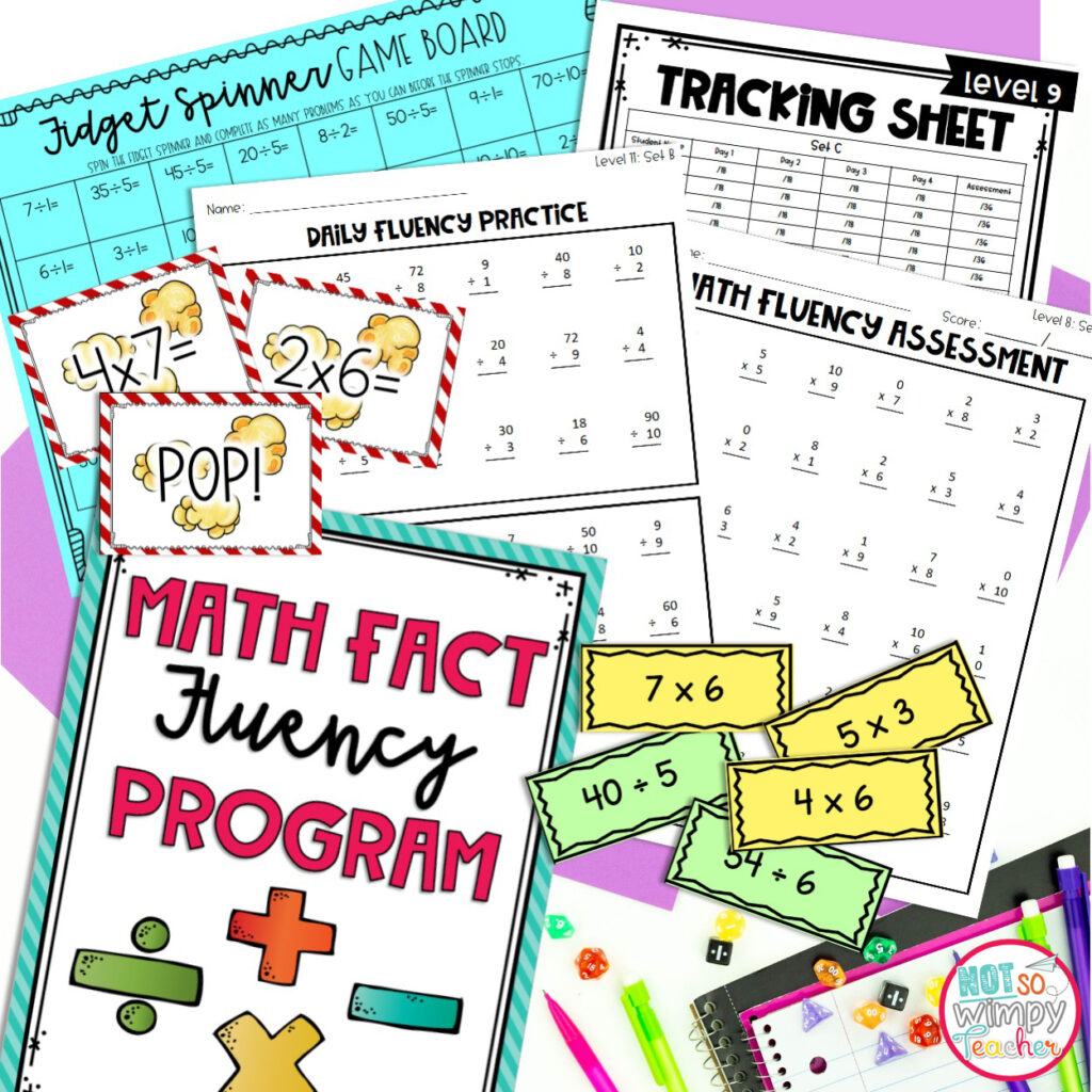 This image shows sample pages from my fact fluency program. This program covers addition, subtraction, multiplication, and division. 