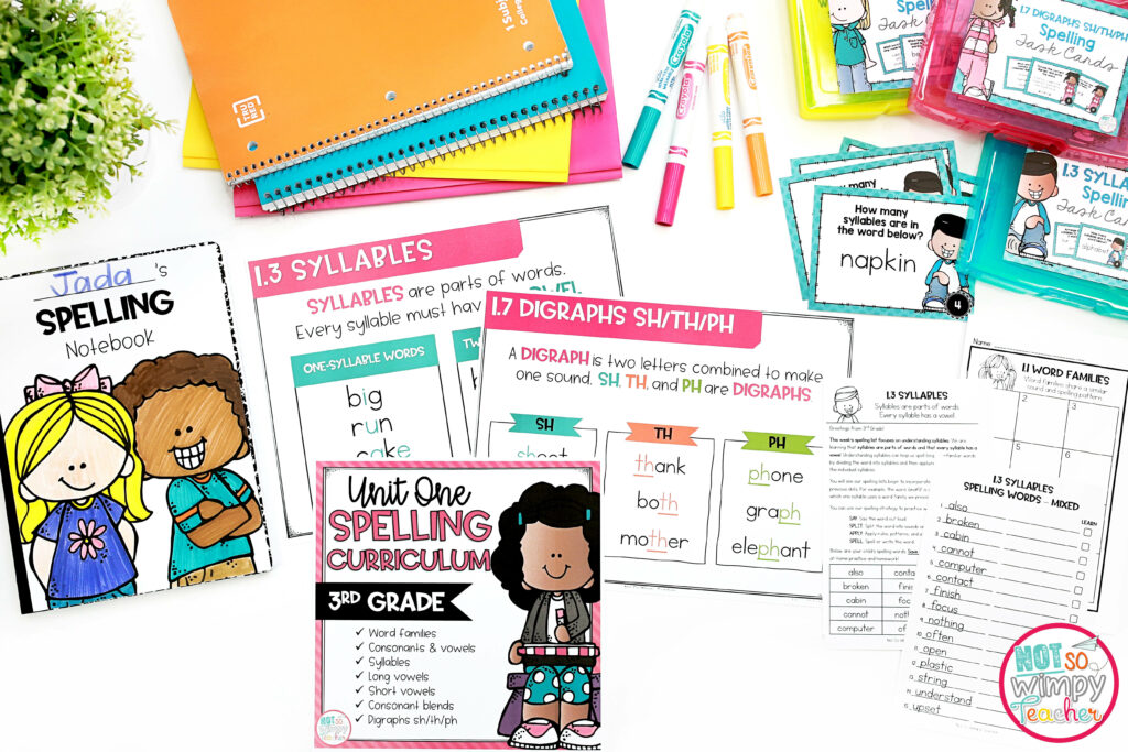 This image shows a favorite top teacher resource, especially for all of my third grade teachers! Shown are sample pages from my third grade spelling curriculum. It has everything you need for teaching spelling using a meaningful, hands-on way approach. 