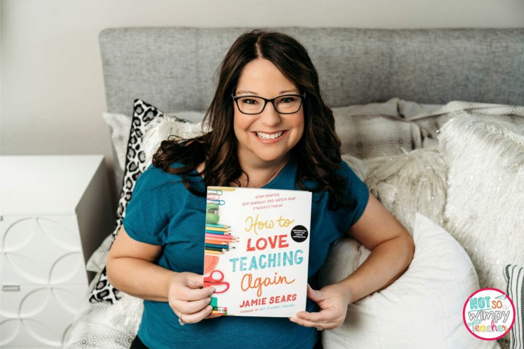 This image shows Jamie Sears holding her new book, How to Love Teaching Again. The book is available in stores April 4th, 2023 but you can pre-order your copy today! 