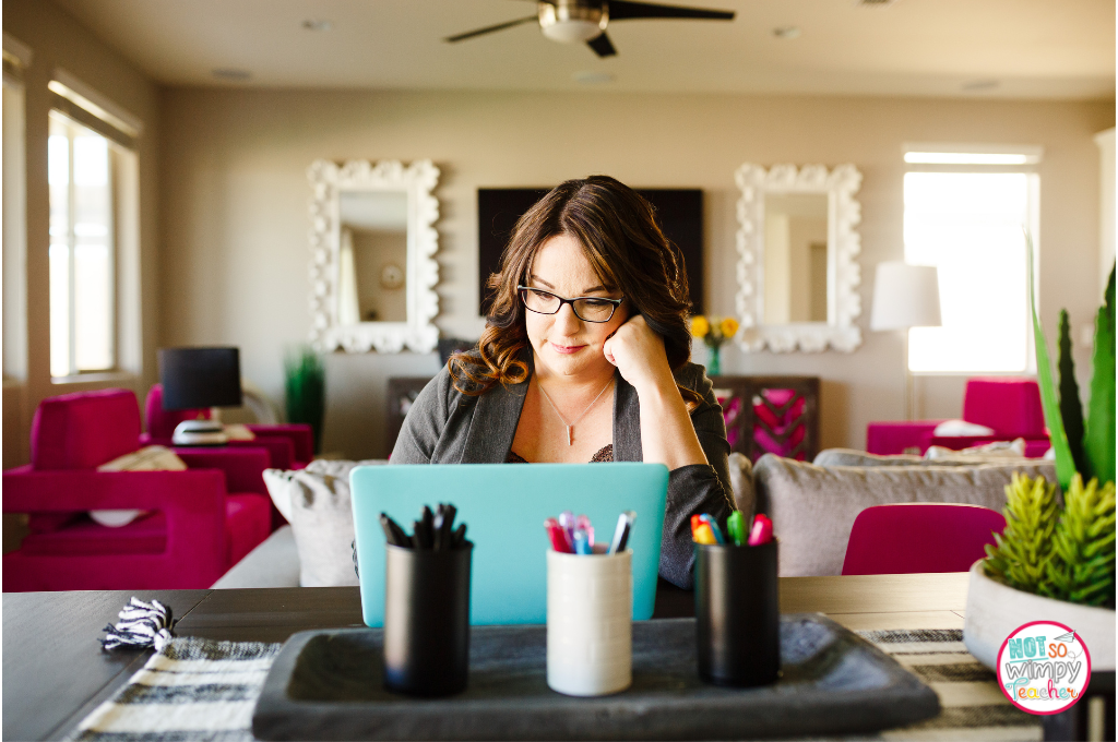 This image shows a woman using a laptop computer during plan time. Checking your email only during set periods of time (and generally not during your plan time) can help you get more done during your plan time. 