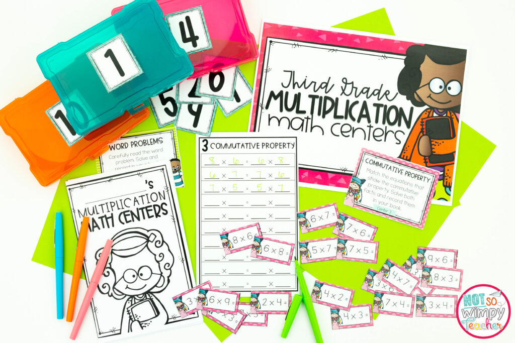 This image shows sample activities from my math centers bundles. Math centers would be a great end of the year or review activity to do with students. 